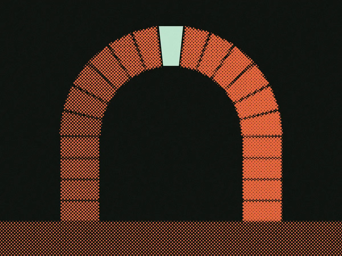 Ilustración de un arco de piedra sostenido por su clave.